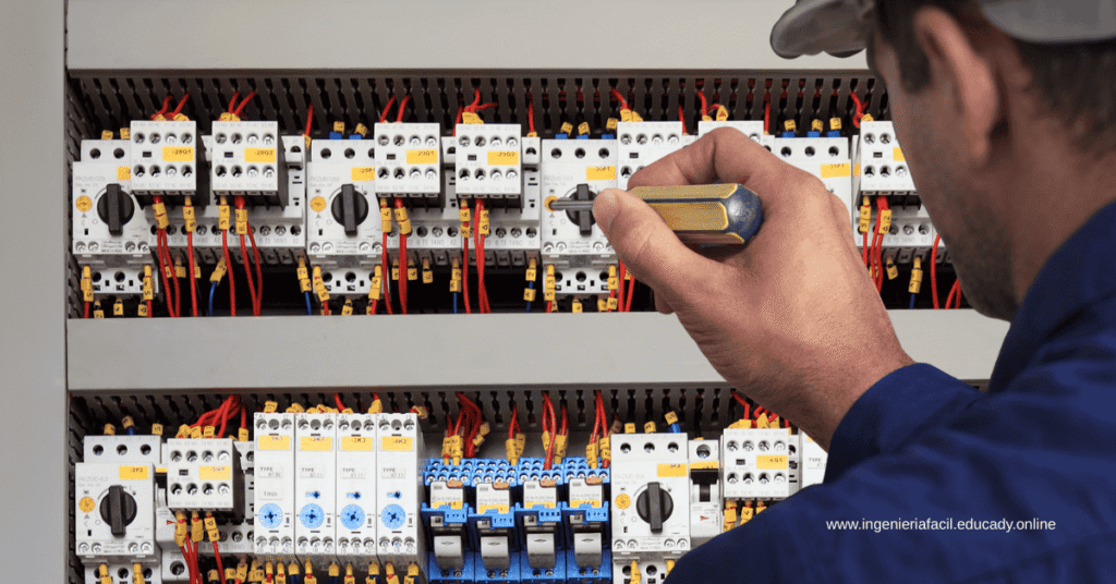Técnico Ajustando Guardamotor trifásico en un tablero eléctrico