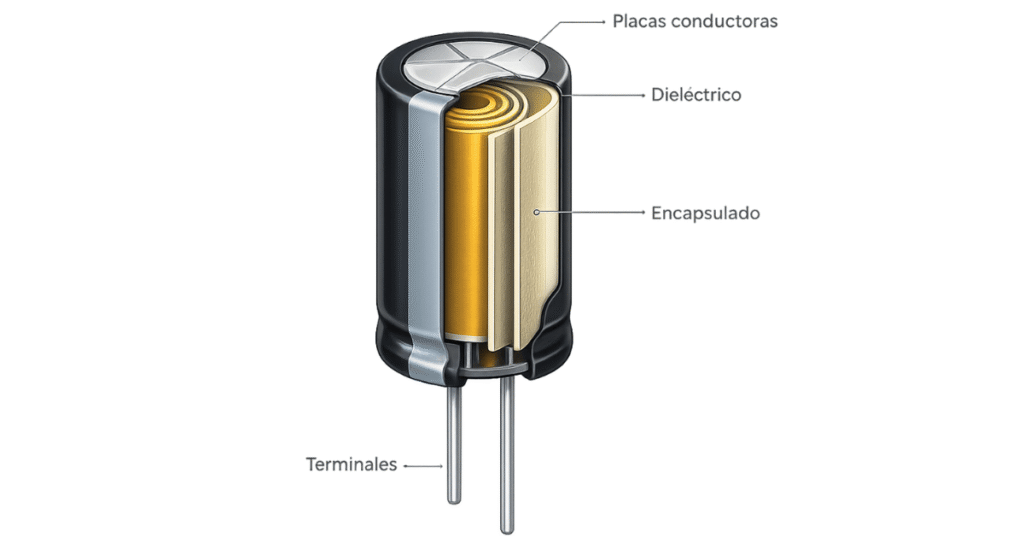 Partes de un capacitor electrolitico