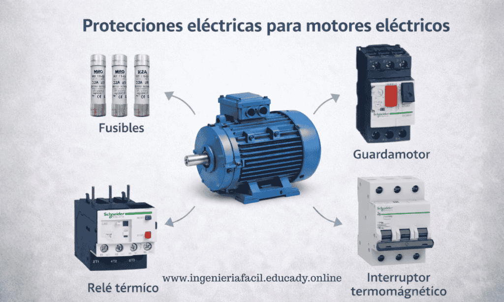 Protecciones eléctricas para motores eléctricos: fusibles, guardamotor, relé térmico e interruptor termomagnético