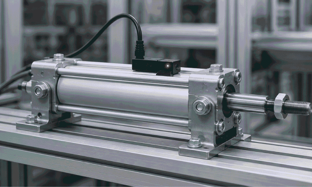 funcionamiento de un sensor magnetico en un cilindro neumatico